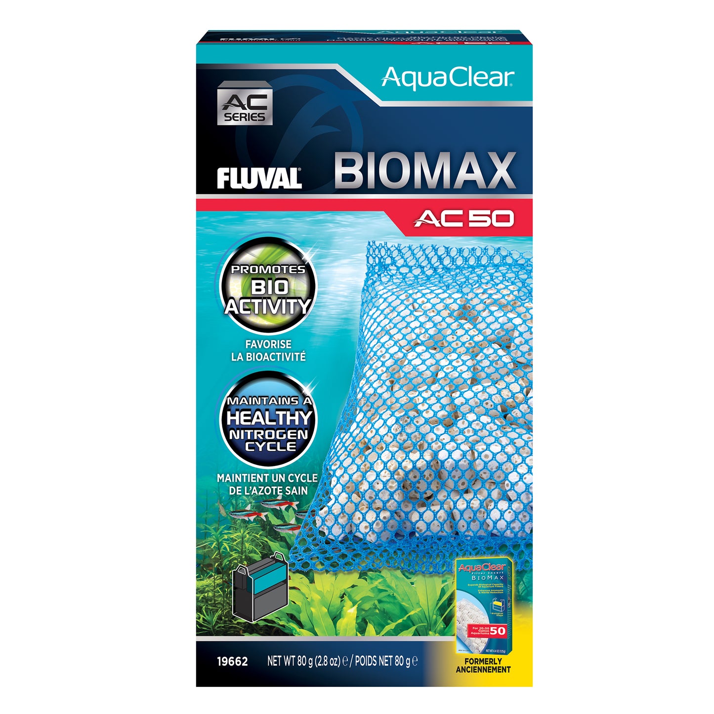 Masse filtrante BIOMAX pour filtre à moteur AquaClear 50 Fluval, 80 g (2,8 oz), paquet 1