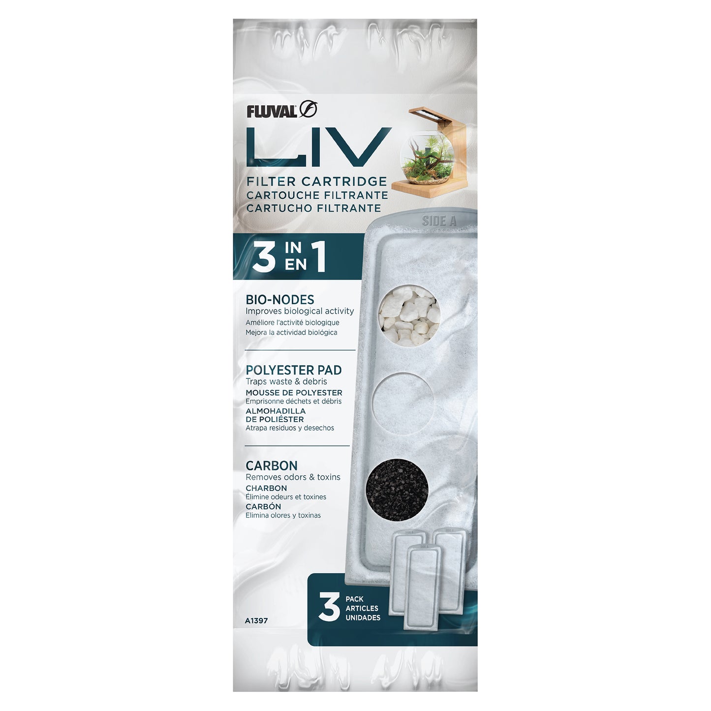 Cartouches filtrantes de polyester/charbon LIV Fluval, paquet de 3