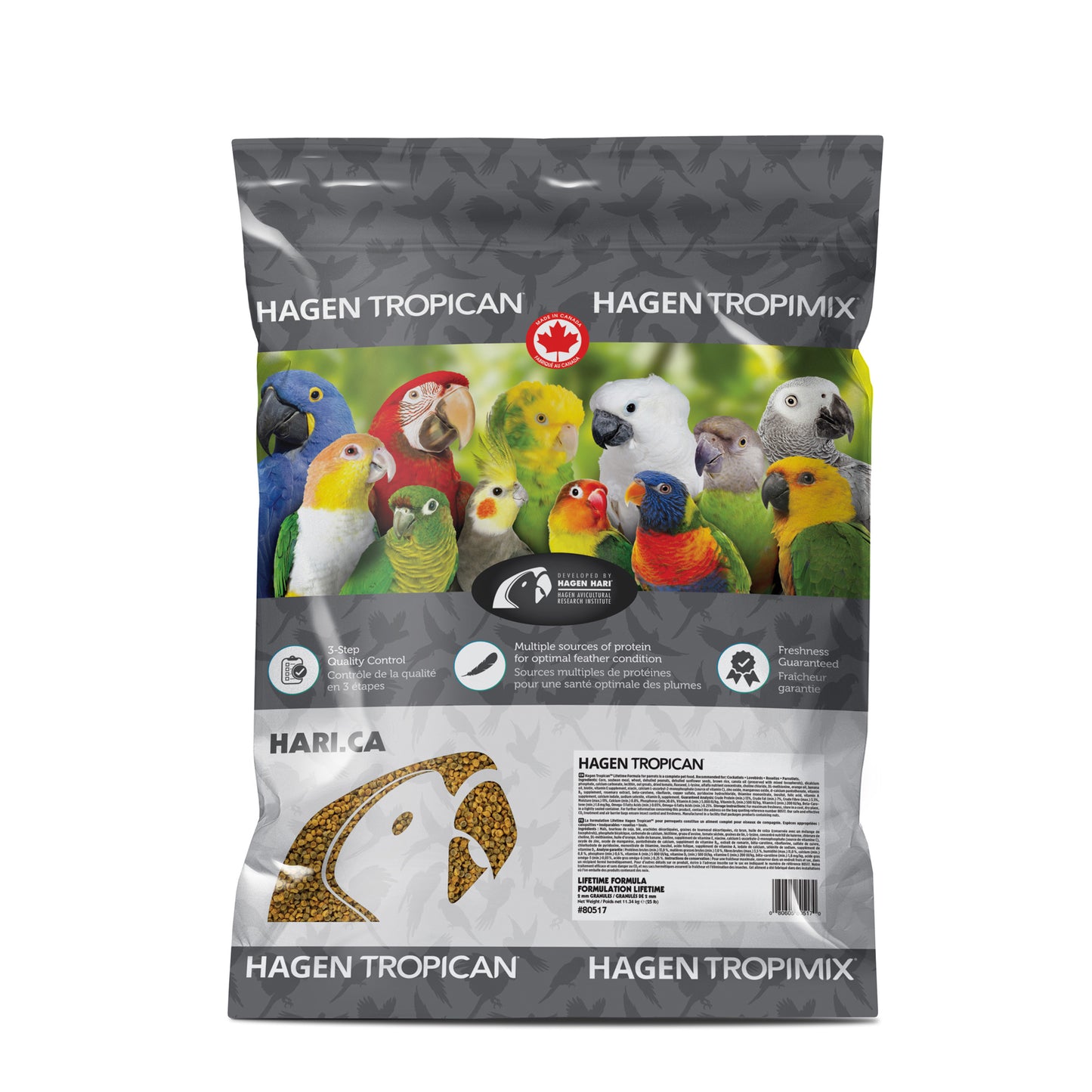 Aliment Lifetime Tropican pour perruches calopsittes, granulés de 2 mm, 11,34 kg (25 lb)