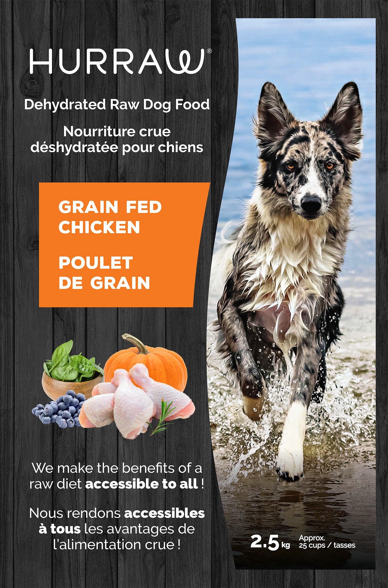 Hurraw chien nourriture déshydratée poulet 25 tasses