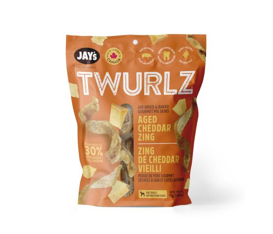 Jay's Twurlz, Peaux De Porc Séchées à L'air Pour Chien, Cheddar Vieilli 75g