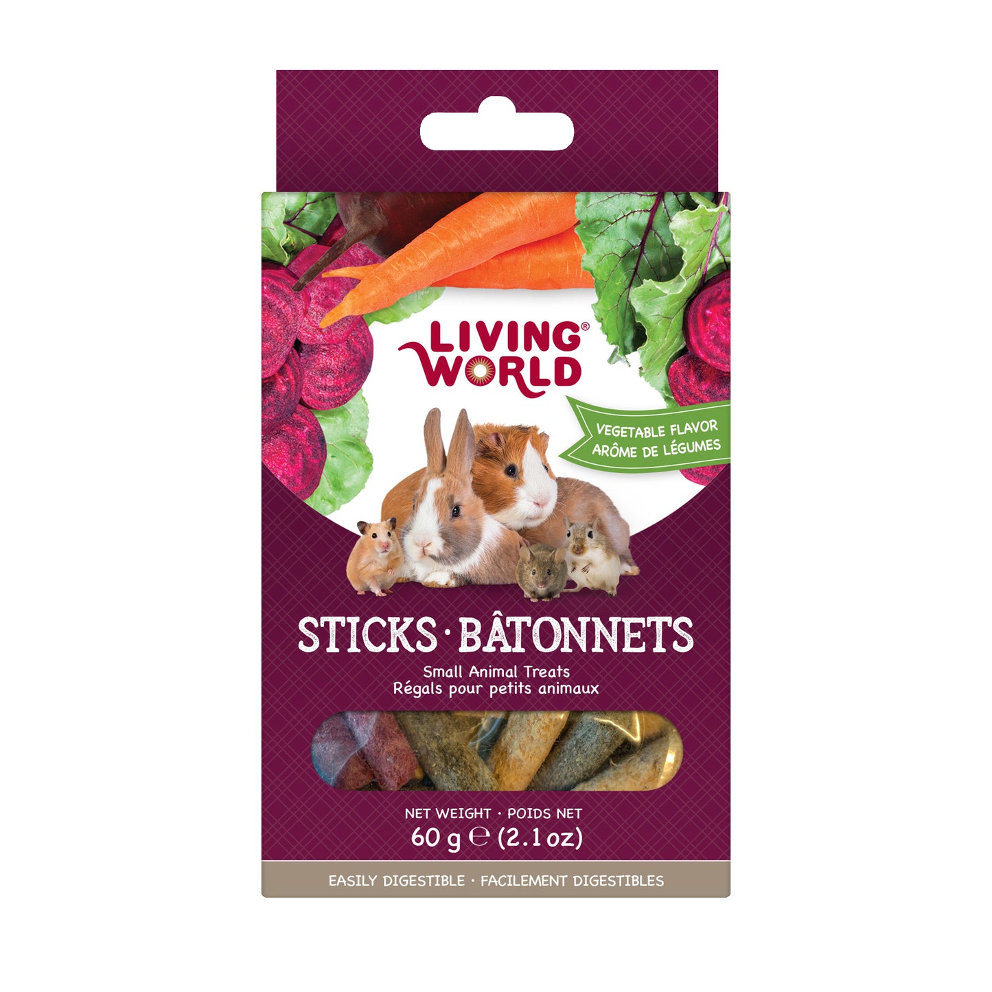 Régals Living World pour petits animaux, bâtonnets, arôme de légumes, 60 g (2,1 oz)