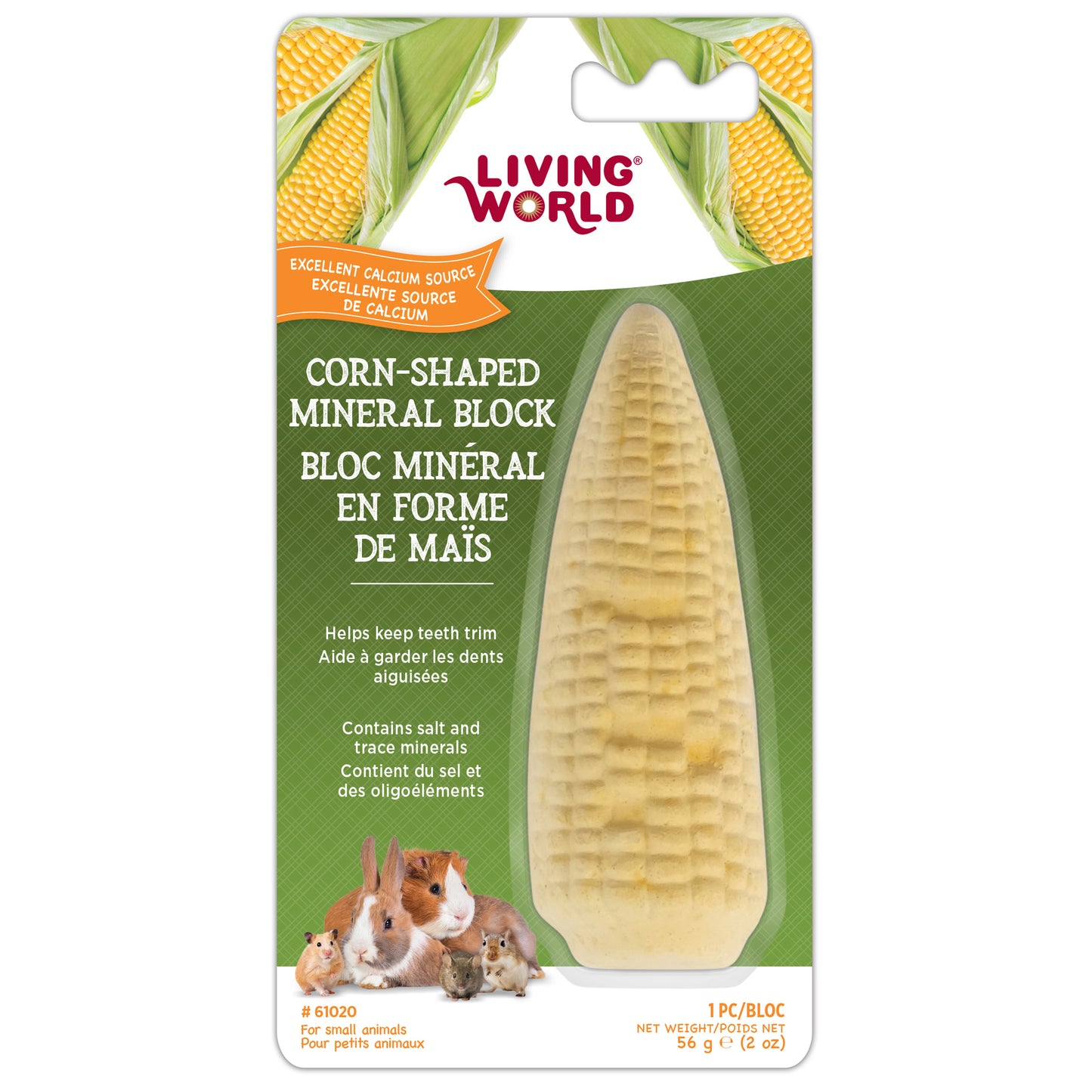 Bloc minéral Living World en forme de maïs pour petits animaux, 56 g (2 oz)