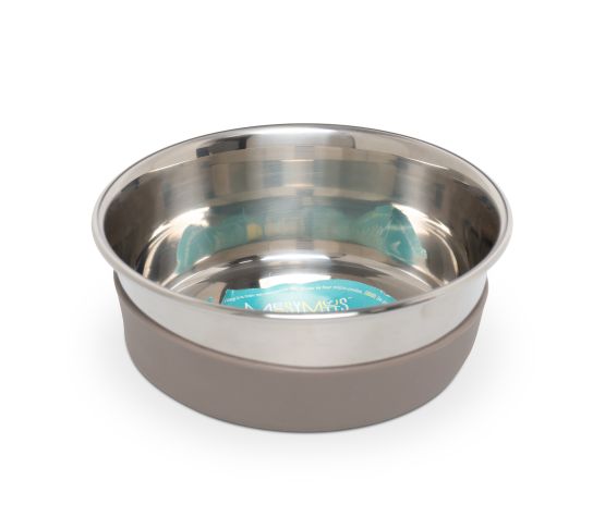 Messy Mutts Bol En Inox épais Avec Base En Silicone Amovible Antidérapante, 2.5 Tasses - Gris