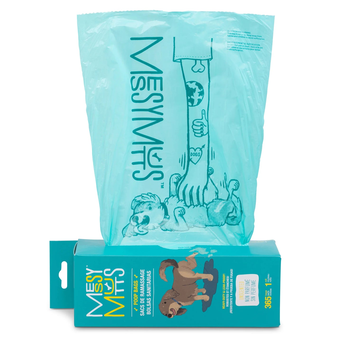 Messy Mutts Sacs De Ramassage Biorecyclés, Rouleau De Recharge En Vrac, 365 Unités (poop Bags)