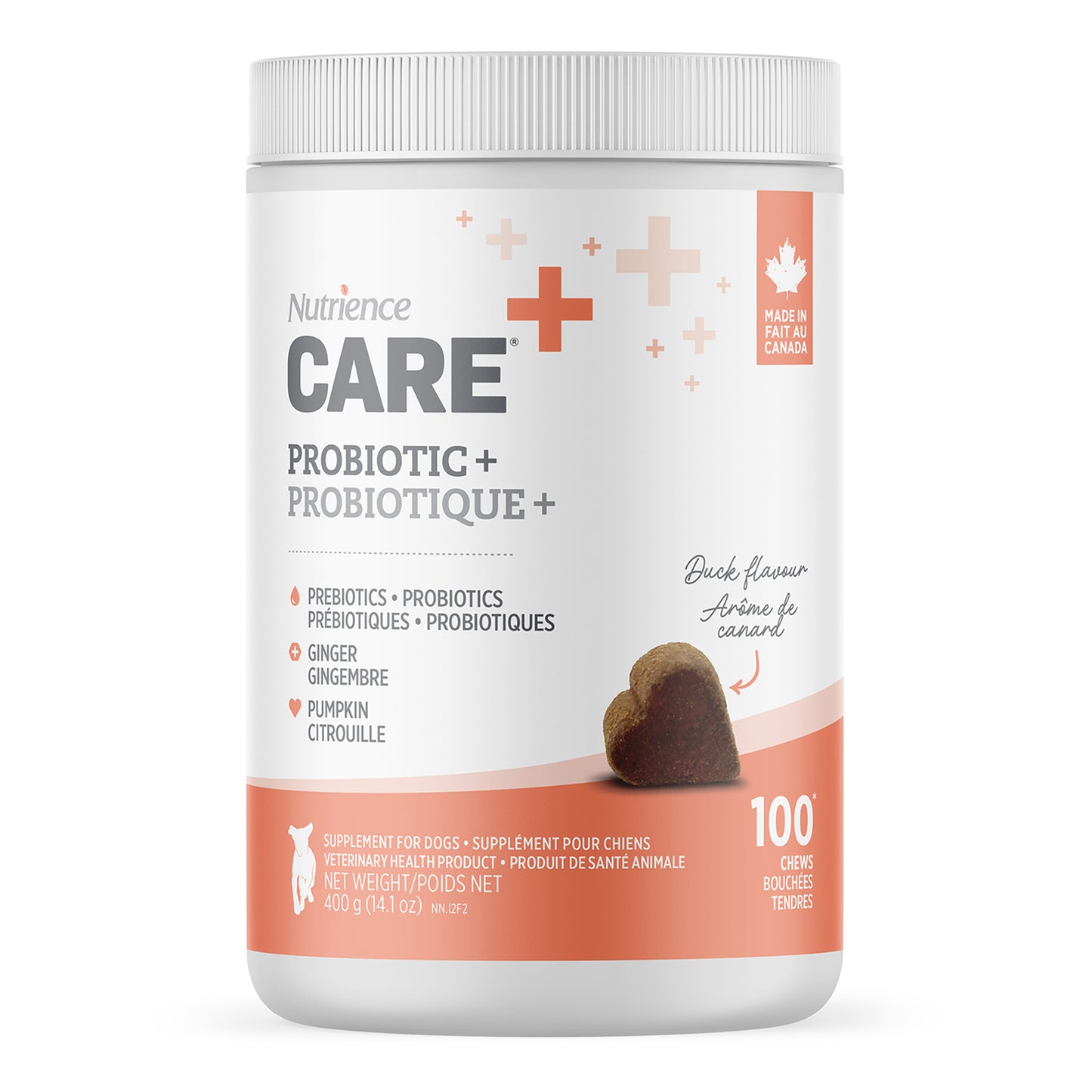 Suppléments Nutrience Care pour chiens, Probiotique+, 100 bouchées tendres, 400 g