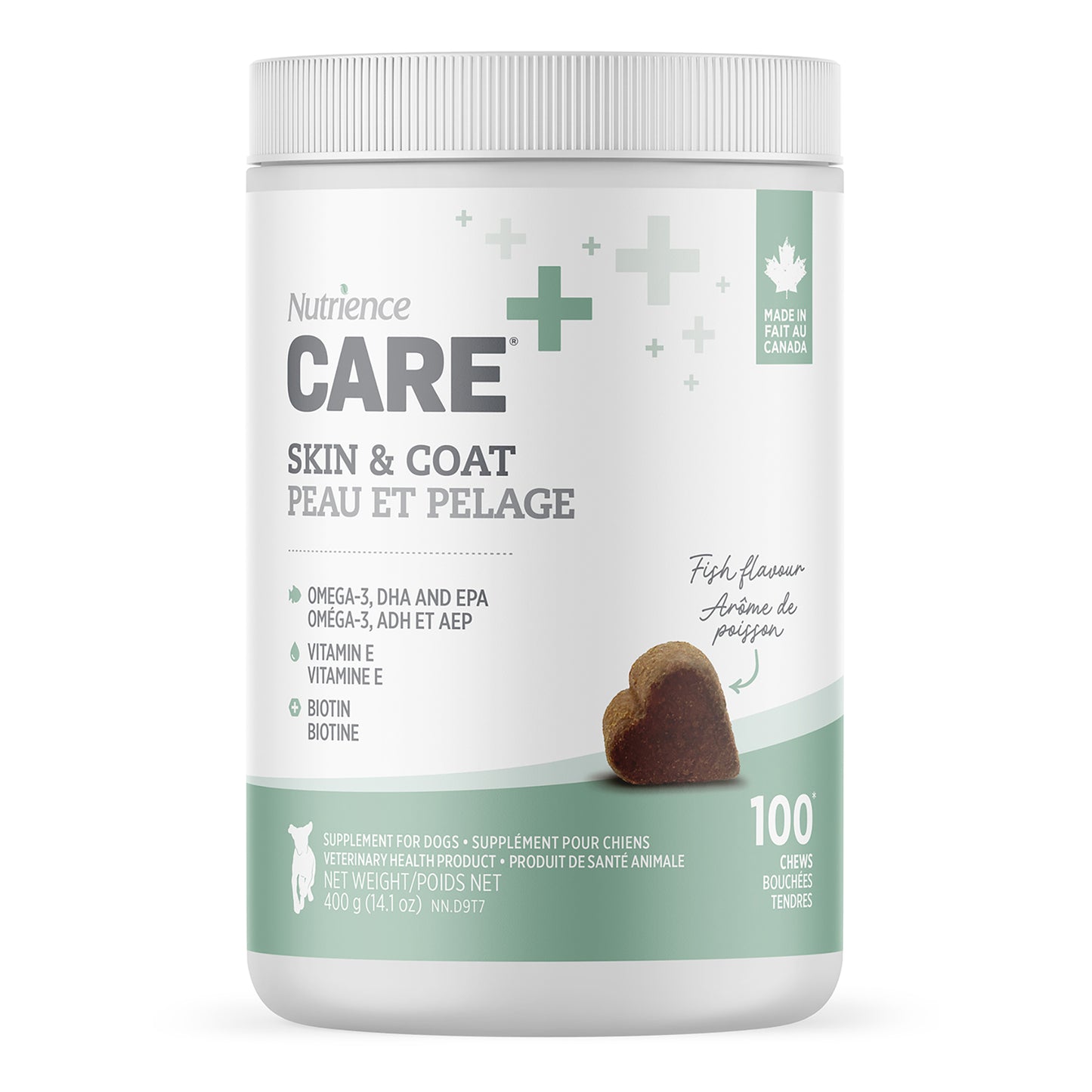 Suppléments Nutrience Care pour chiens, Peau et pelage, 100 bouchées tendres, 400 g