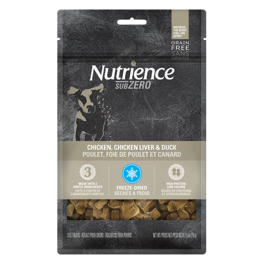 Nutrience SubZero Sans grains à protéines multiples, Poulet, foie de poulet et foie de canard, 70 g (2,5 oz)