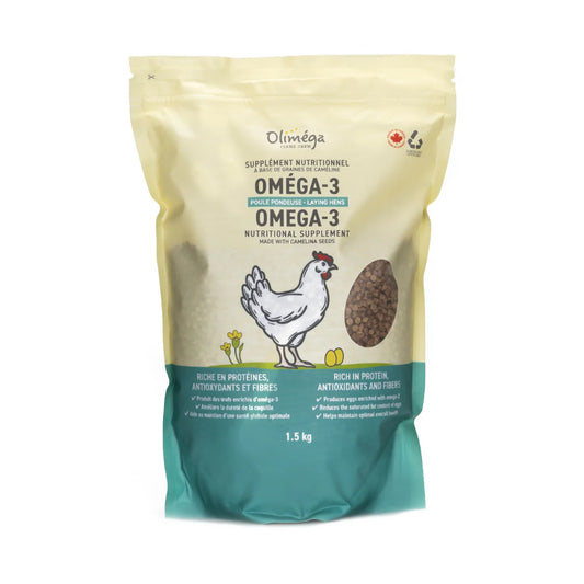 Olimega Farm  Supplément nutritionnel à base de tourteau de caméline oméga-3 pour poules pondeuses