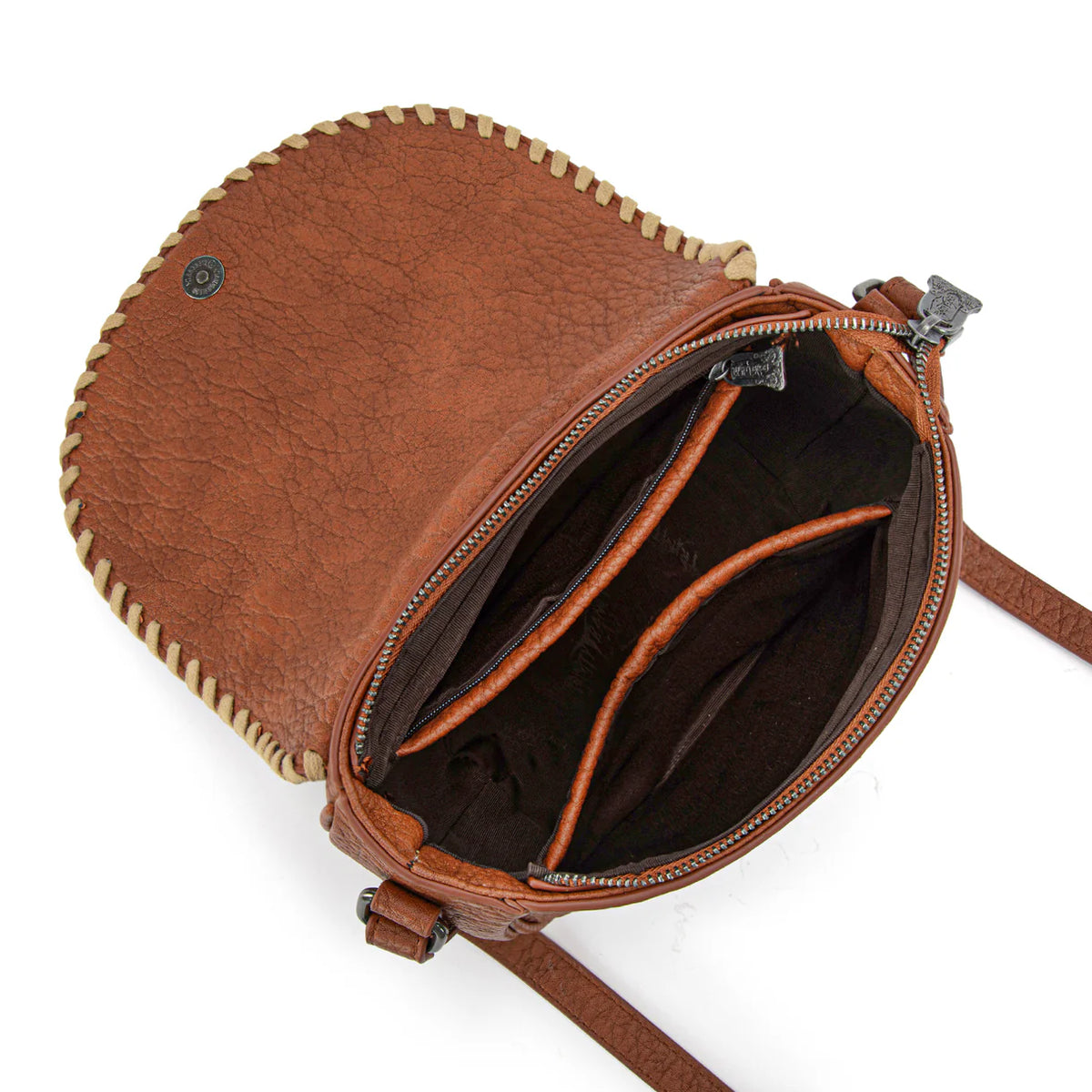 Sac bandoulière Trinity Ranch Western en cuir de vachette à poils - Marron