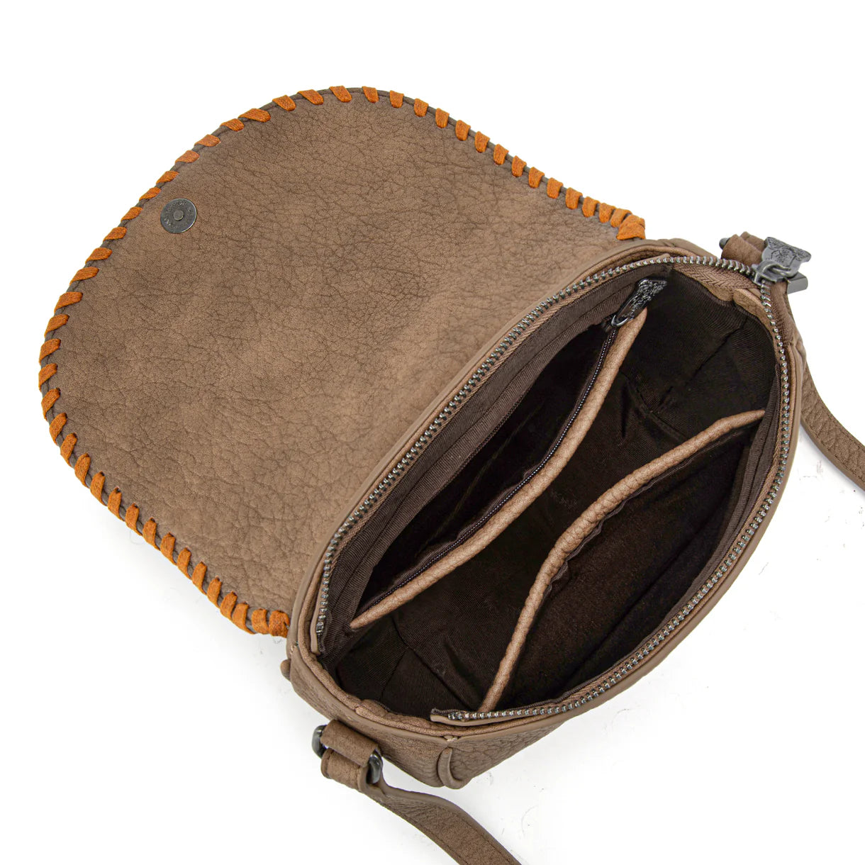Sac bandoulière Trinity Ranch Western en cuir de vachette à poils - Kaki