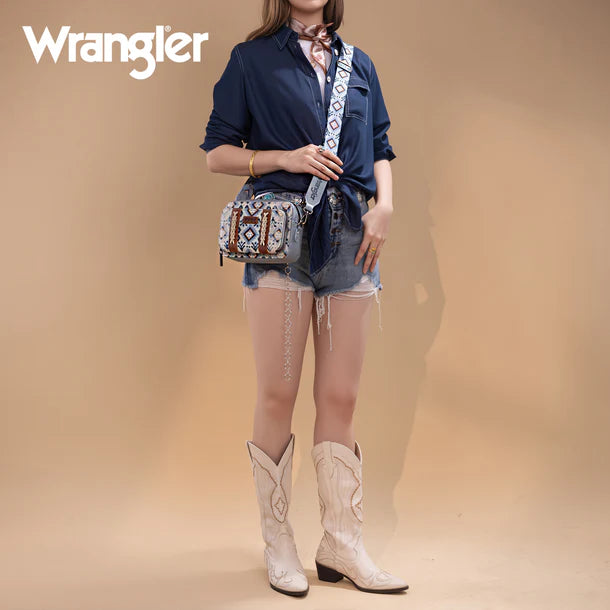 Wrangler Southwestern porte-bandoulière avec compartiment portefeuille - Marine