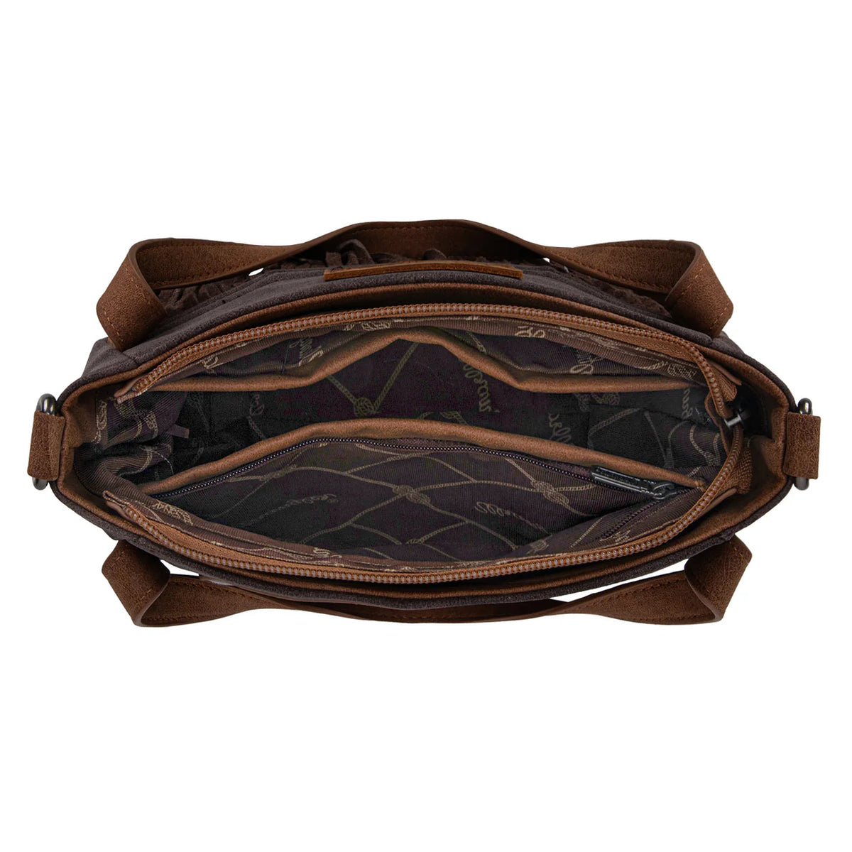Sac cabas/bandoulière Wrangler à franges et en forme de « W » -Café