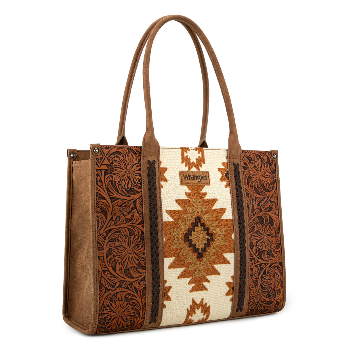 Wrangler Vintage Tooled Pattern Aztec Print Concealed Carry Large Tote - Marron