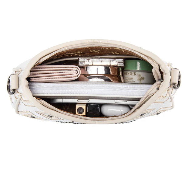 Sac à bandoulière en jean aztèque clouté avec mini-pochette - Beige