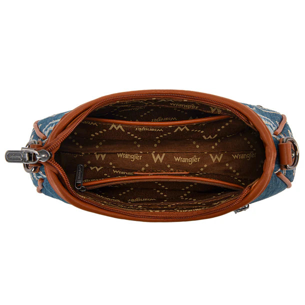 Sac à bandoulière en jean aztèque clouté avec mini-pochette - Jean