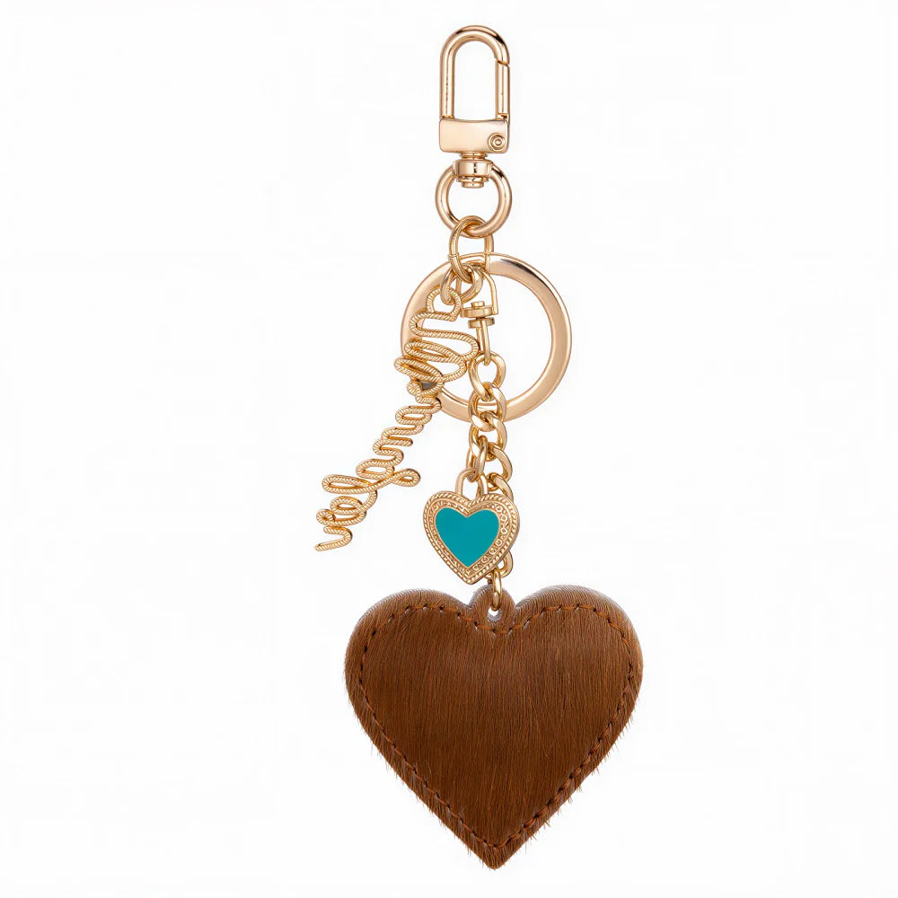 Porte-bonheur en forme de coeur en cuir - Marron
