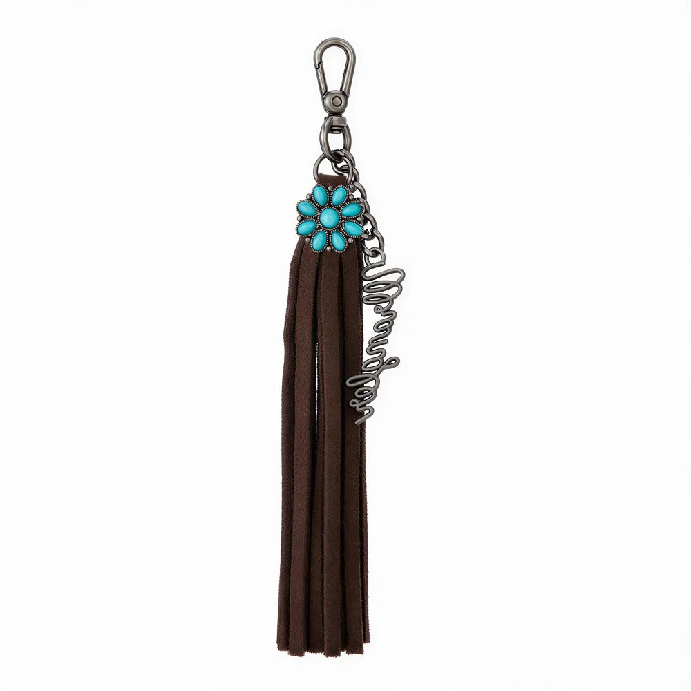 Porte-bonheur Wrangler en daim à franges turquoises - Café