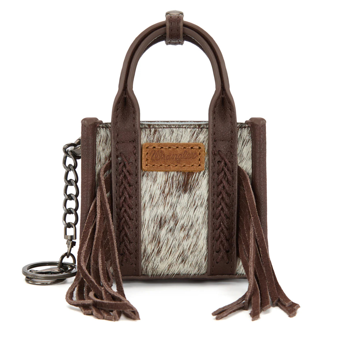 Sac fourre-tout/porte-clés WGH-1007CF Wrangler en cuir de vachette à franges - Café