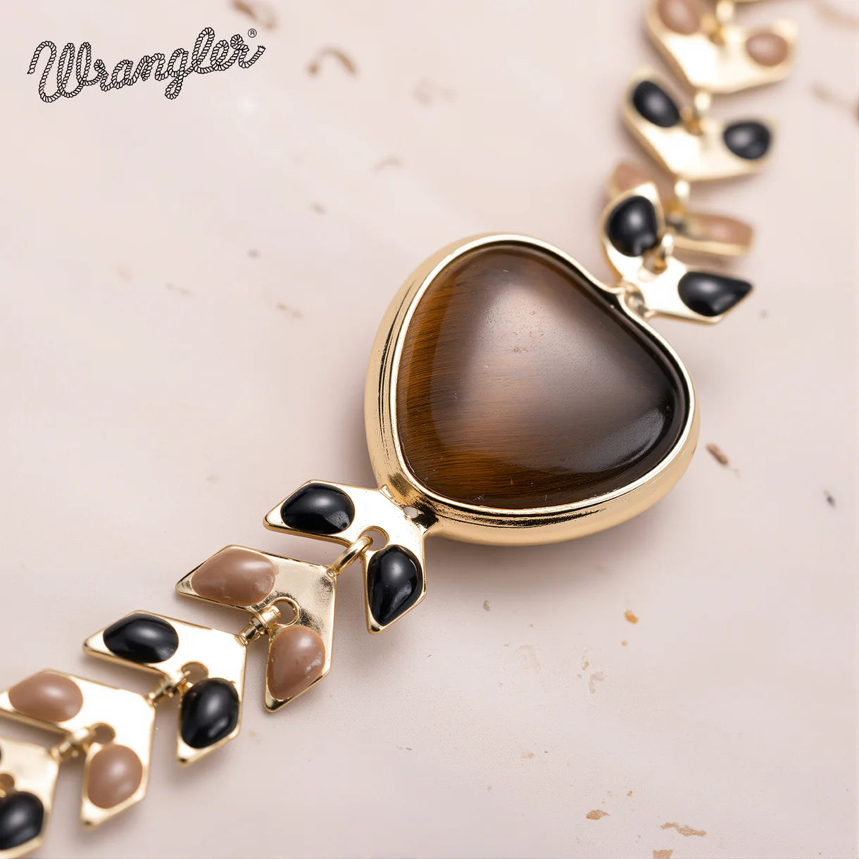 Bracelet Western Wrangler en or 14 carats avec pierre naturelle en cœur BRUN