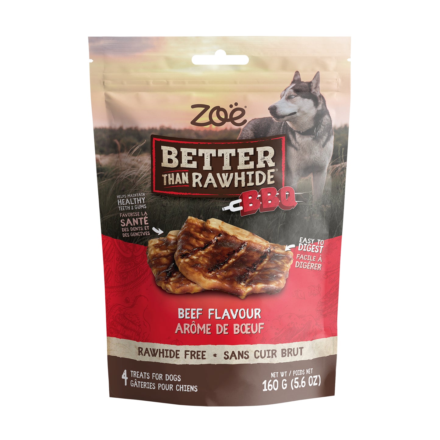 Gâteries Zoë Better Than Rawhide BBQ, arôme de bœuf, paquet de 4