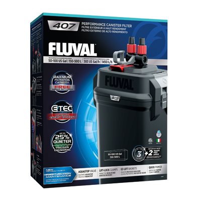Filtre extérieur Fluval 407 de haut rendement, jusqu’à 500 L (100 gal US)