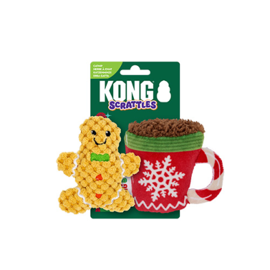 Kong® HOLIDAY Scrattles Jouet Bonhomme de pain d'épice et Chat au cacao (2 pièces)