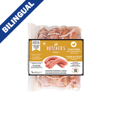 The Butcher's Pup™ – Saucisse de poulet cuisson sous vide, repas surgelé pour chien, 1 lb