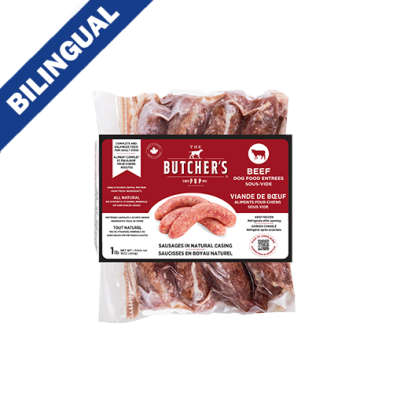The Butcher's Pup™ – Saucisse de bœuf cuisson sous vide, repas surgelé pour chien, 1 lb
