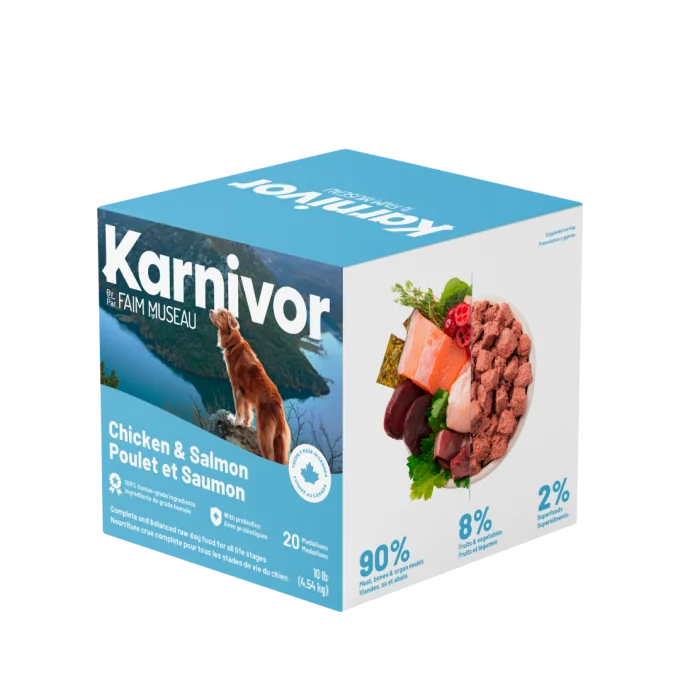 Aliment cru Karnivor pour chiens - Poulet et saumon
