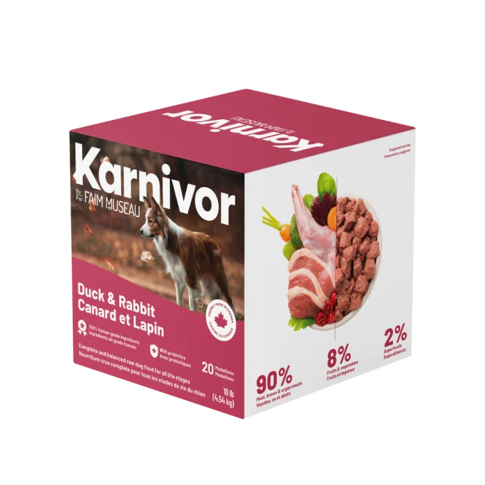 Aliment cru Karnivor pour chiens - Canard et Lapin