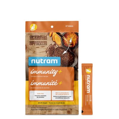 Nutram Combinaisons Optimales Immunité+ Chat Poulet & Saumon, Sans Grains 4 Tubes