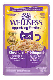 Wellness® Appetizing Entrées™ – Recette de Poulet Effiloché & Saumon en Sauce – Nourriture Humide pour Chats – 40 g (1,4 oz)