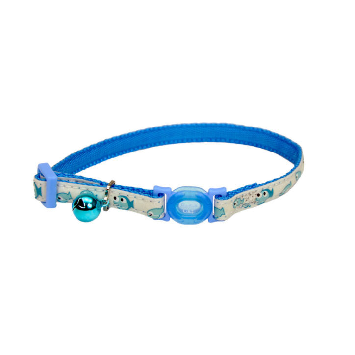 Coastal Safe Cat collier ajustable qui brille dans le noir Bâteau bleu 3/8'' X 8-12''