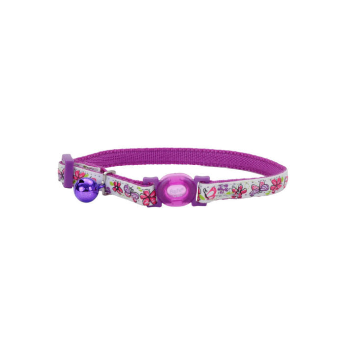 Safe Cat collier ajustable qui brille dans le noir 3/8'' x 8-12'' Mauve & Papillons