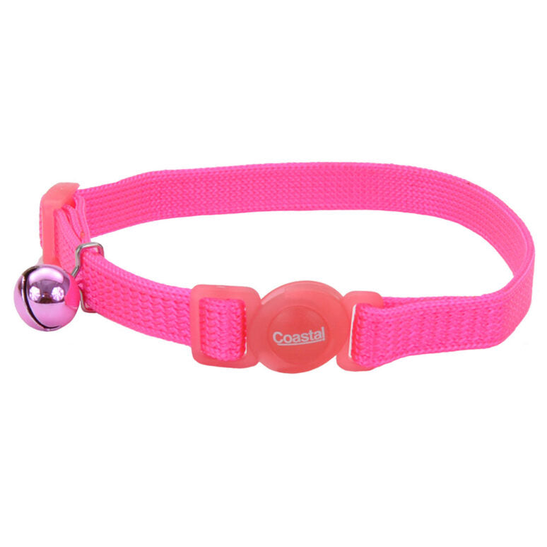 Coastal Safe Cat Collier en nylon ajustable anti-accroc avec boucle détachable 3/8 X 8-12'' rose