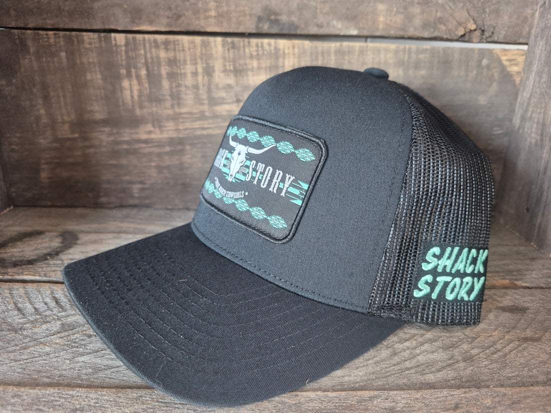 Shack Story Queue de cheval de casquette | Patch aztèque turquoise | Noir