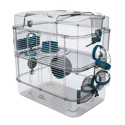 Cage Duo Rody 3 pour hamster, deux étages, bleue, 41 x 27 x 40 cm (16,14 x 10,62 x 15,74 po)