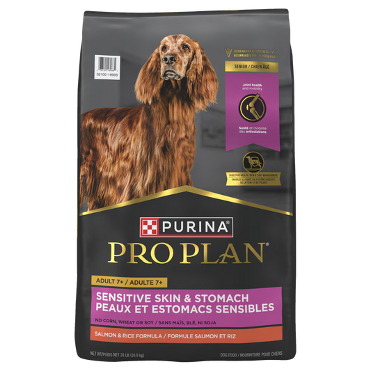Pro Planᴹᴰ Chien Âgé Adulte 7+, Peaux et estomacs sensibles, formule Saumon et riz