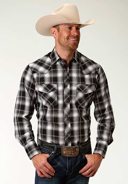 Roper Chemise western homme à carreaux manches longues – Noir