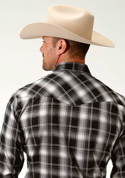 Roper Chemise western homme à carreaux manches longues – Noir