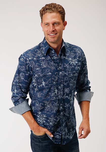 Roper Chemise western homme The Tropics Print – Bleu