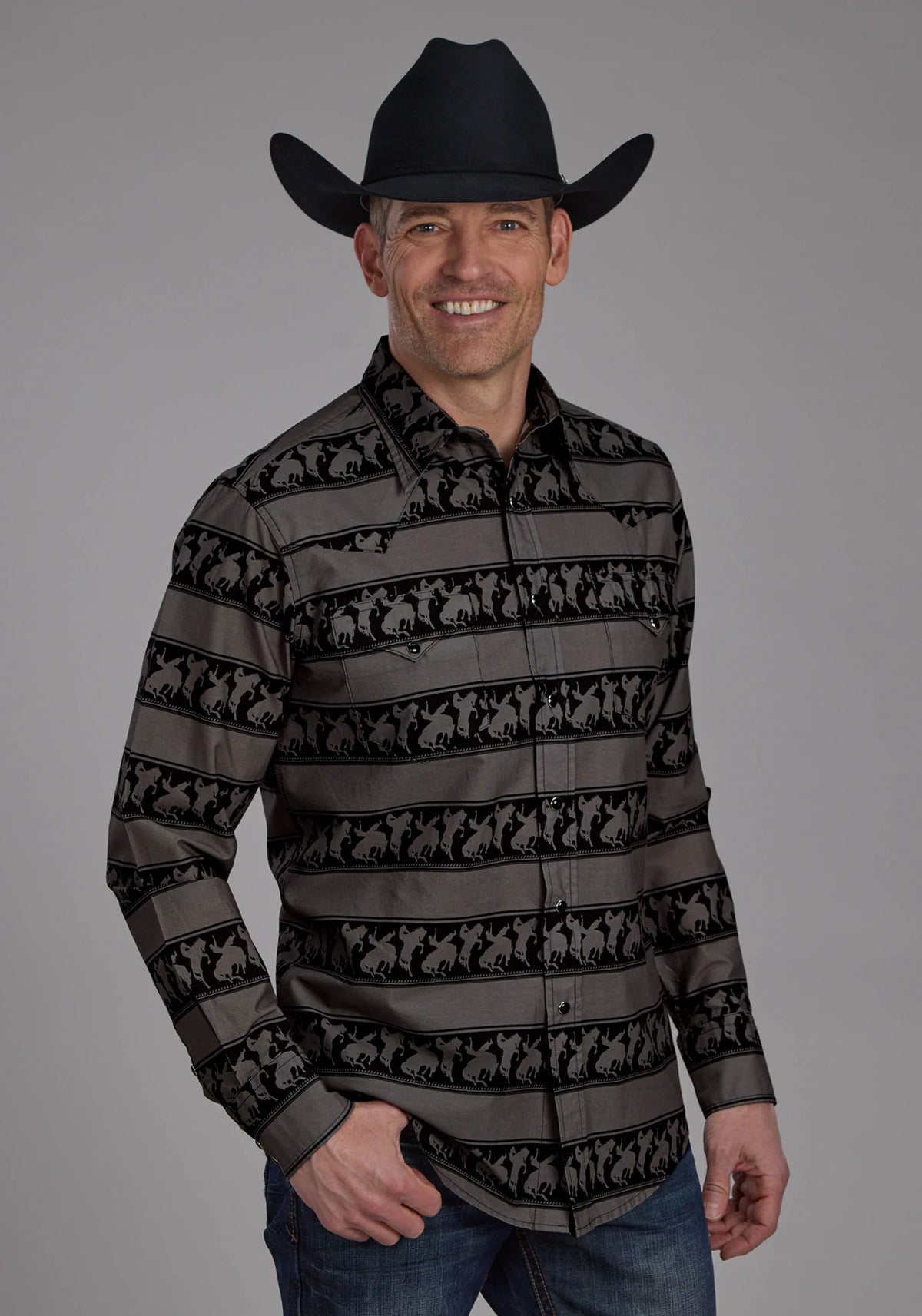 Roper Chemise western homme à rayures horizontales style rodeo à manches longues avec boutons-pression
