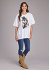 Tin Haul T-shirt manches courtes pour femmes – 2449 White Cotton Slub Jersey  Tricot imprimé avec motifs fantaisie, appliqués et broderies  Manches courtes (S/S)  Jersey coton à fil flammé (Slub Cotton Jersey)