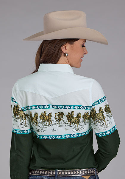 Roper Chemise western vintage femme « Running Horse Border » – Noir