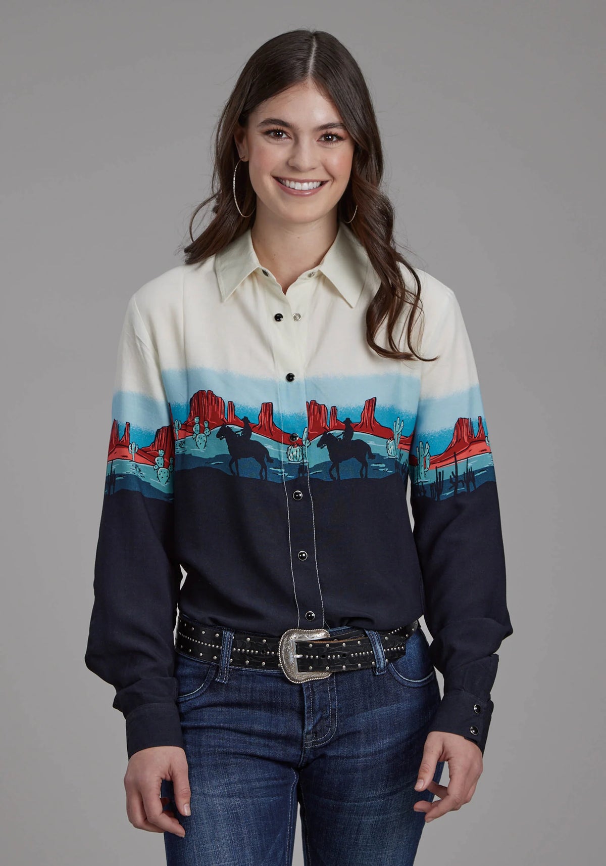 Roper Chemise western femme à manches longues en rayonne imprimée avec boutons-pression