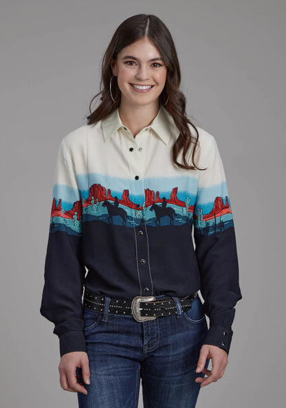 Roper Chemise western femme à manches longues en rayonne imprimée avec boutons-pression