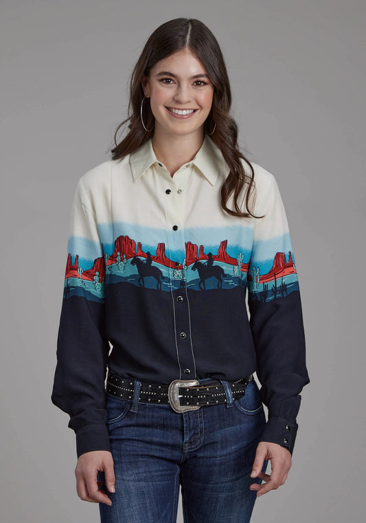 Roper Chemise western femme à manches longues en rayonne imprimée avec boutons-pression