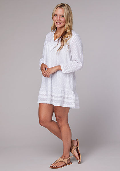 Roper Robe d’été en coton à manches longues pour femme – Blanc