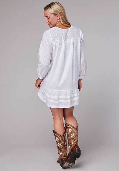 Roper Robe d’été en coton à manches longues pour femme – Blanc